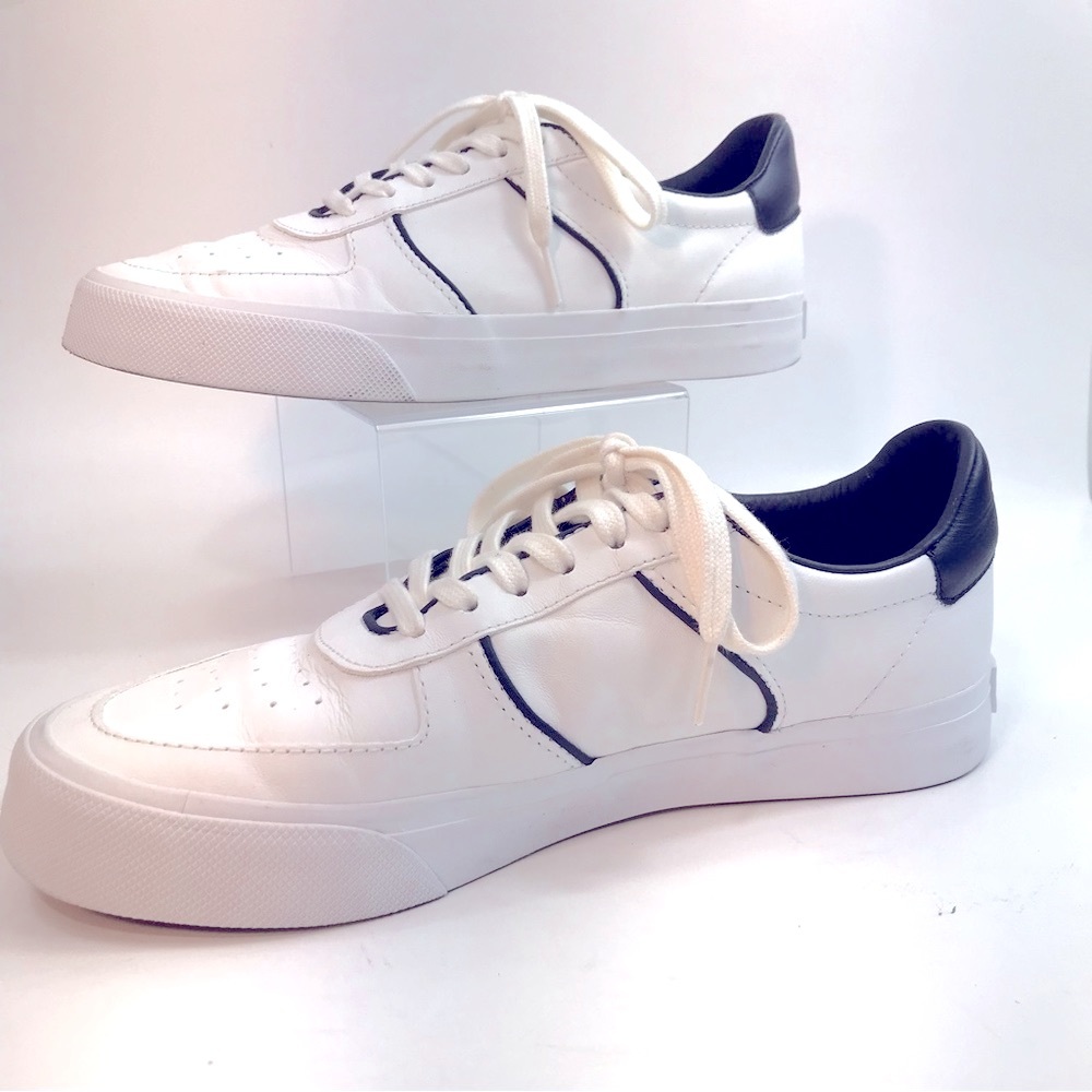 Reformation  Women’s Harlow Leather Sneaker in White / Midnight Size: 10